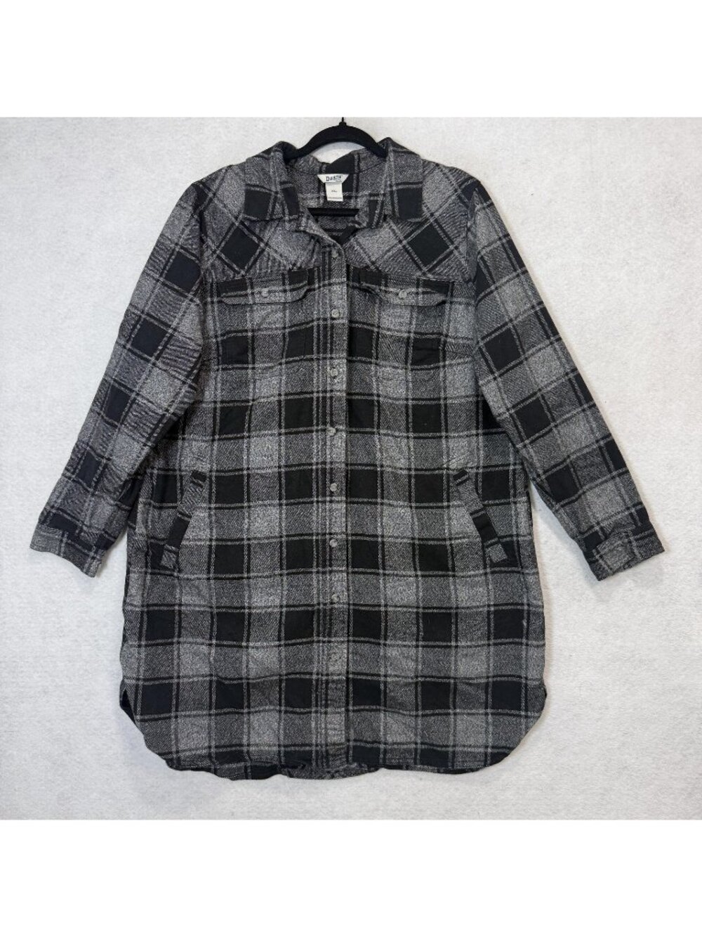 Duluth Trading Co Jacket Womens XXL Gray Plaid Flannel Long Button Front Pockets
